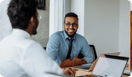 Team members collaborating in a modern office