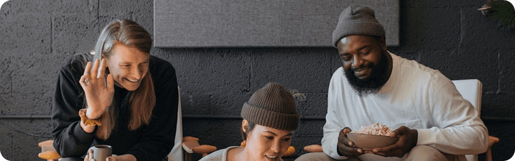 Team members collaborating in a modern office